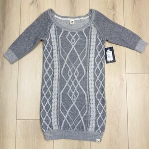 Roxy Water Loon Tunic Sweater Dress M Gray Cable Knit 3/4 Sleeve NWT Acrylic Y2K